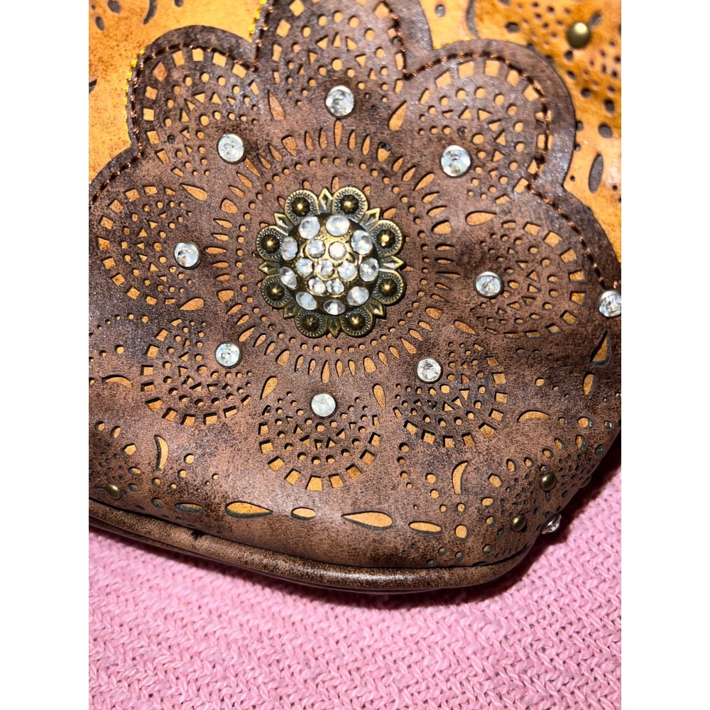 Montana West Concealed Carry Tote Bag Western Laser Cut Rhinestone Brown New - Picture 6 of 9